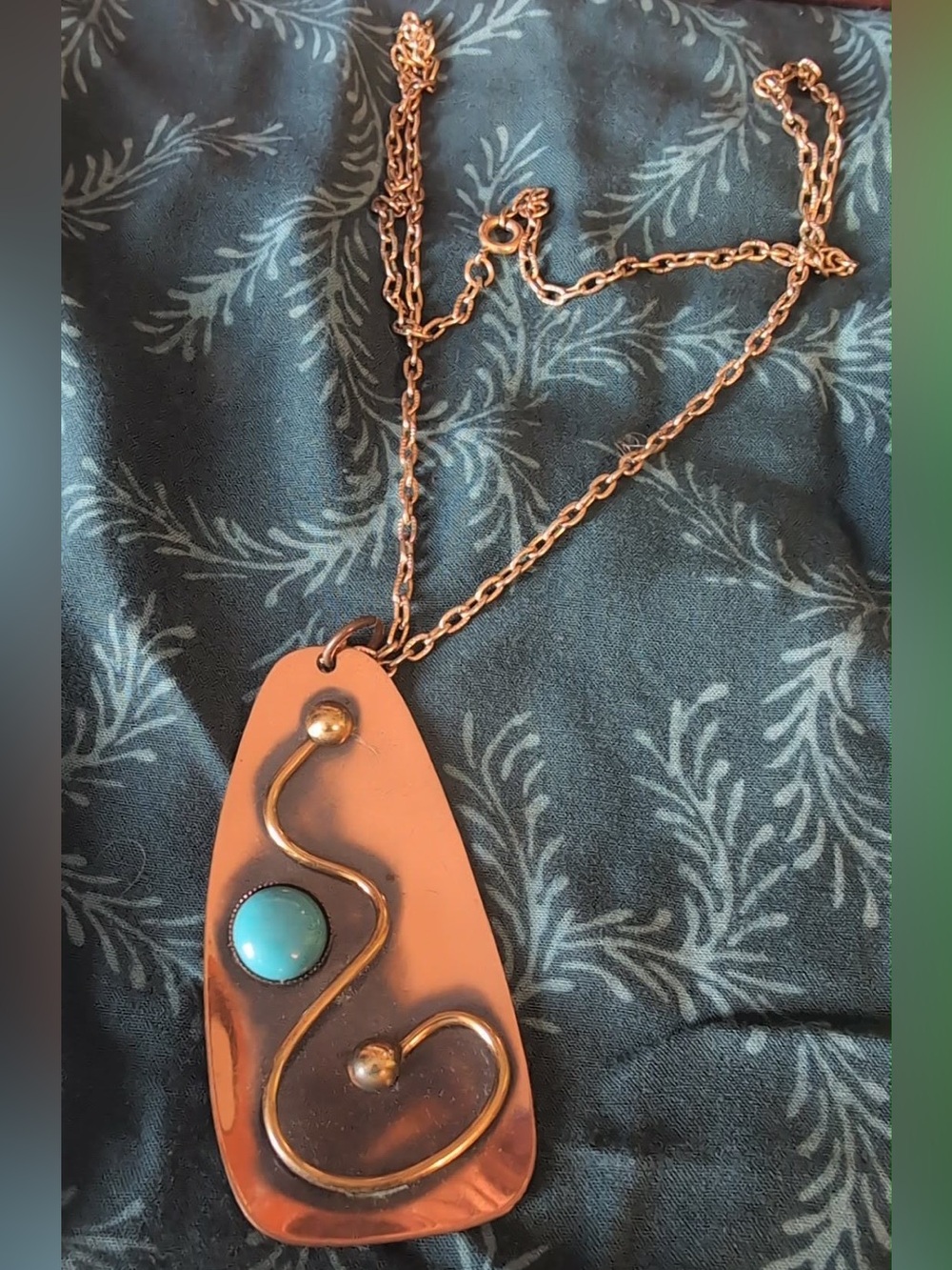 Turquoise Accent Copper Pendant Necklace